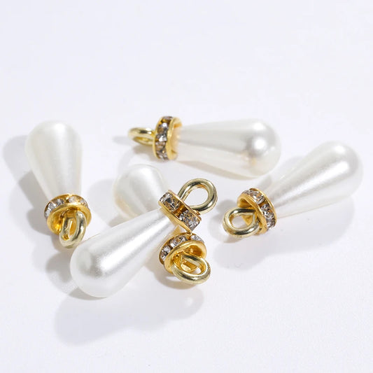 Acmore Crystal Drop Shaped 7*13/10*14/8*15mm Loose Pearl Pendant With Rhinestone Beads DIY for Necklace Earring Bracelet Accessories
