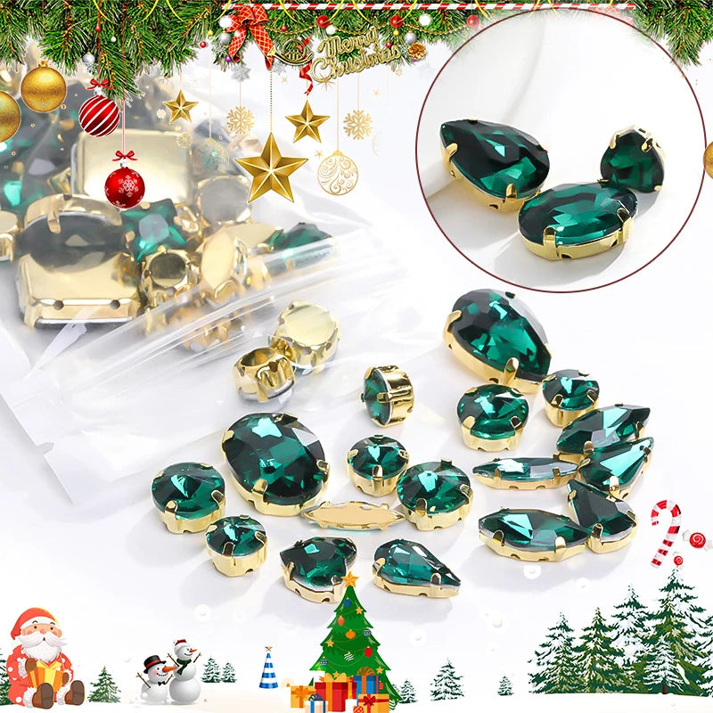 Acmore Crystal Christmas Theme Color Mixed Shapes Sew on Rhinestone With Golden Claw Setting DIY for Festival Decoration Accessories