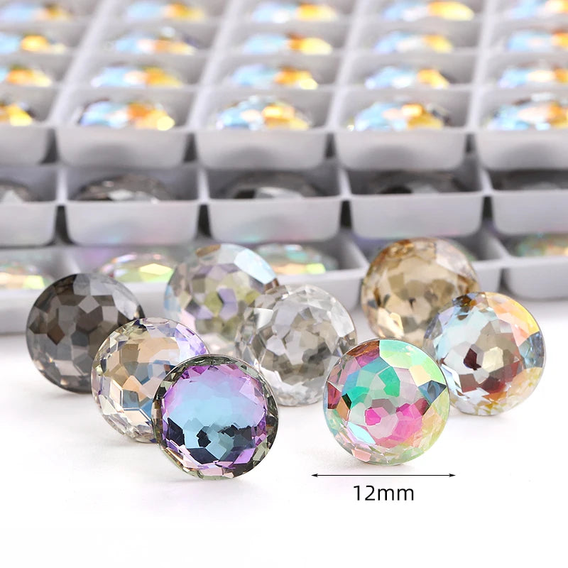 Acmore Crystal High Quality K9  Crystal Glass 12mm Mandala Round Pointback  Rhinestones  for Decoration DIY Accessories