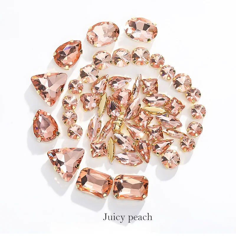 Acmore Crystal Mixed Shapes 12 Colors Loose Crystal Glass Stone With Golden Claw Setting DIY Sewing Fancy Sew on Claw Bead Rhinestone