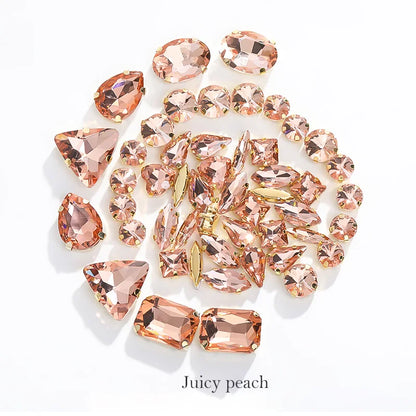 Acmore Crystal Mixed Shapes 12 Colors Loose Crystal Glass Stone With Golden Claw Setting DIY Sewing Fancy Sew on Claw Bead Rhinestone