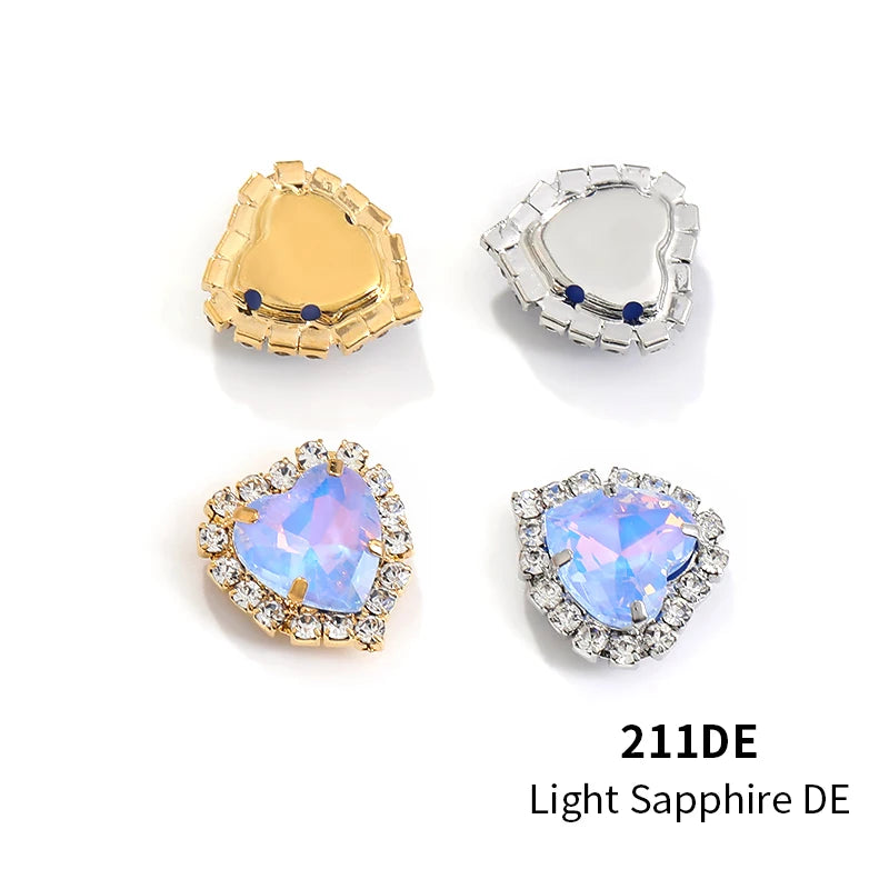 Acmore Crystal Wholesale Sew on Flatback Glass Heart Opal Mocha Loose Rhinestones Crystal Stones  DIY Art Decorations