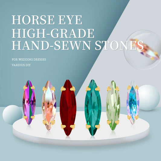 20 Colors Rhinestones Claw Settings Sew on Stones Crystal Rhinestones Gold Navette Claw Stones Navette Claw Stones