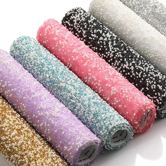 Acmore Crystal 24*40CM Pearl Mesh Trimming Net Colorful Resin Best Rhinestone DIY Purse Applique  for Wedding & Dress