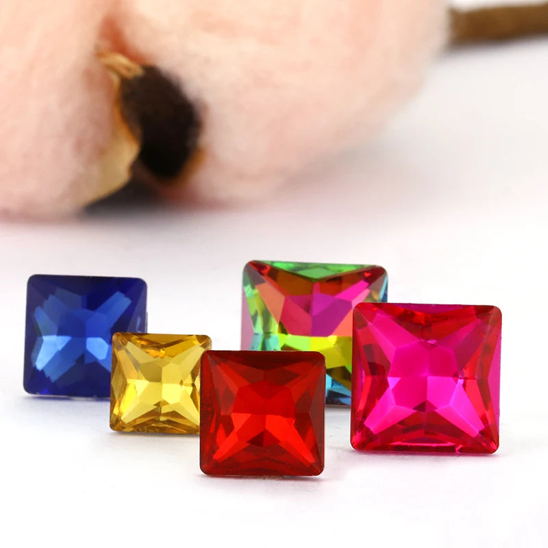 Hot Sale Square Fancy Stone Colorful Crystal Jewelry Point Back Rhinestones