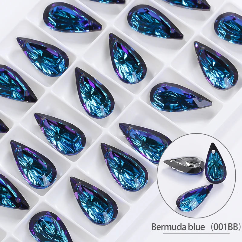 Acmore Crystal Relief Series Teardrop Loose Crystal Stone Embossed Back Art Supplies Accessories Rhinestone for Necklace Earring Brooch