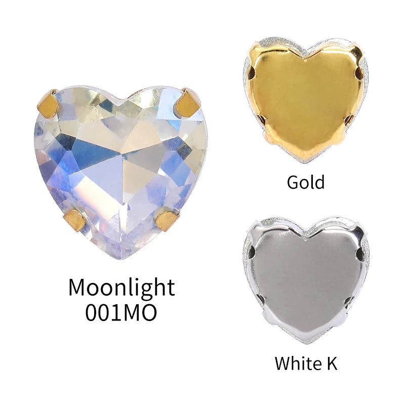 Acmore Crystal Rhinestones Flat Back Glass Crystal Heart Shape AB Diamond Sew on Rhinestone With Claw