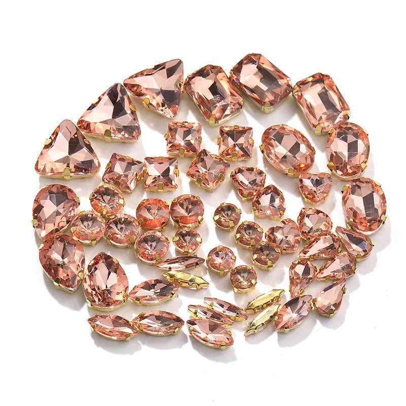 Acmore Crystal Factory Sale Mixed Shapes Crystal Glass Sew on Rhinestone With Gold Claw for DIY Jewelry Hair Clips Wedding Dress