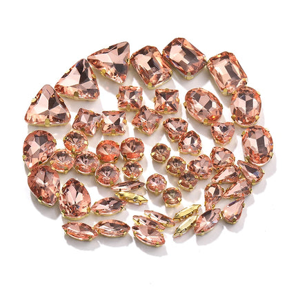 Acmore Crystal Factory Sale Mixed Shapes Crystal Glass Sew on Rhinestone With Gold Claw for DIY Jewelry Hair Clips Wedding Dress