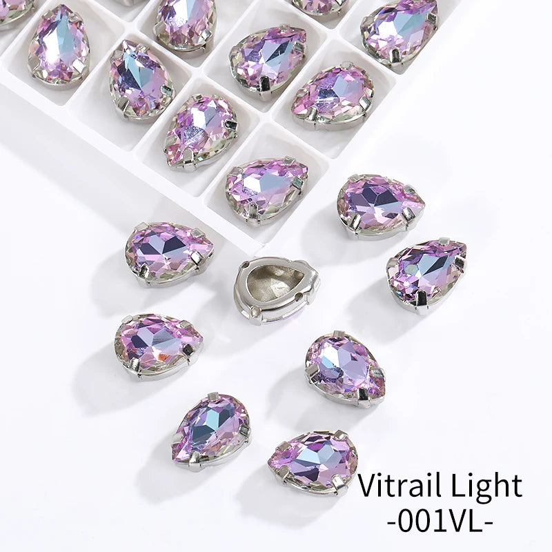 Acmore Crystal Crystals Rhinestone With Claw Strass Gems Sew on Rhinestone Drop Shape Crystal Fancy Stone With Claw for Garment