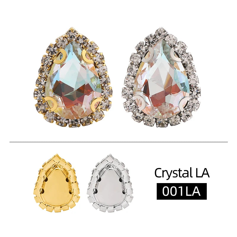 Acmore Crystal New Arrival LA Series Drop Shape  Cup Chain Flat Back Rhinestone 3D Crystal Sew on Beads for Jewelry