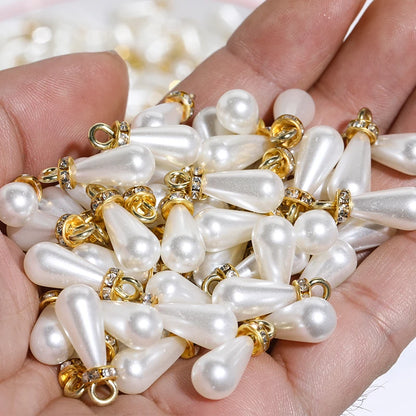 Acmore Crystal Drop Shaped 7*13/10*14/8*15mm Loose Pearl Pendant With Rhinestone Beads DIY for Necklace Earring Bracelet Accessories