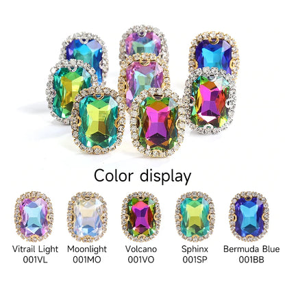 Acmore Crystal Gold Bottom High Quality 13*18mm Rhinestone Beads With Claw Sew on Glass Crystal Stone for DIY Design Accessories