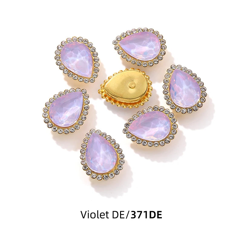 Acmore Crystal New Arrival Double-layers Drop Shape Flat Back Claw Rhinestones Golden Sunflower Sew-on Crystal Glass for Clothing