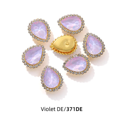 Acmore Crystal New Arrival Double-layers Drop Shape Flat Back Claw Rhinestones Golden Sunflower Sew-on Crystal Glass for Clothing