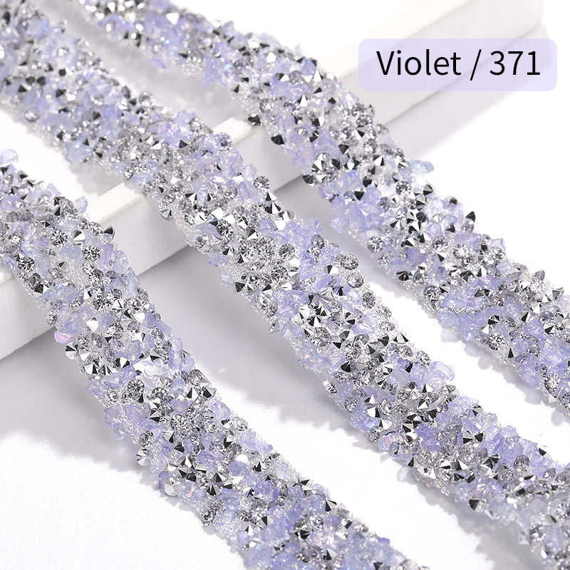 Acmore Crystal Wholesale 1.2cm Bling Self-Adhesive Resin Mesh Strips With Round Point Back Rhinestones Tube Rope for Decoration Garment