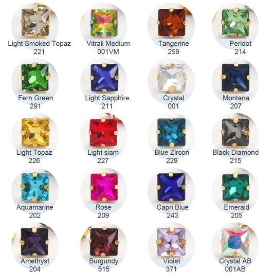 Acmore Crystal  Wholesale Colorful Sew on Stone Diamonds Square Shape Gold Claws Glass Rhinestones DIY Clothing Decorate