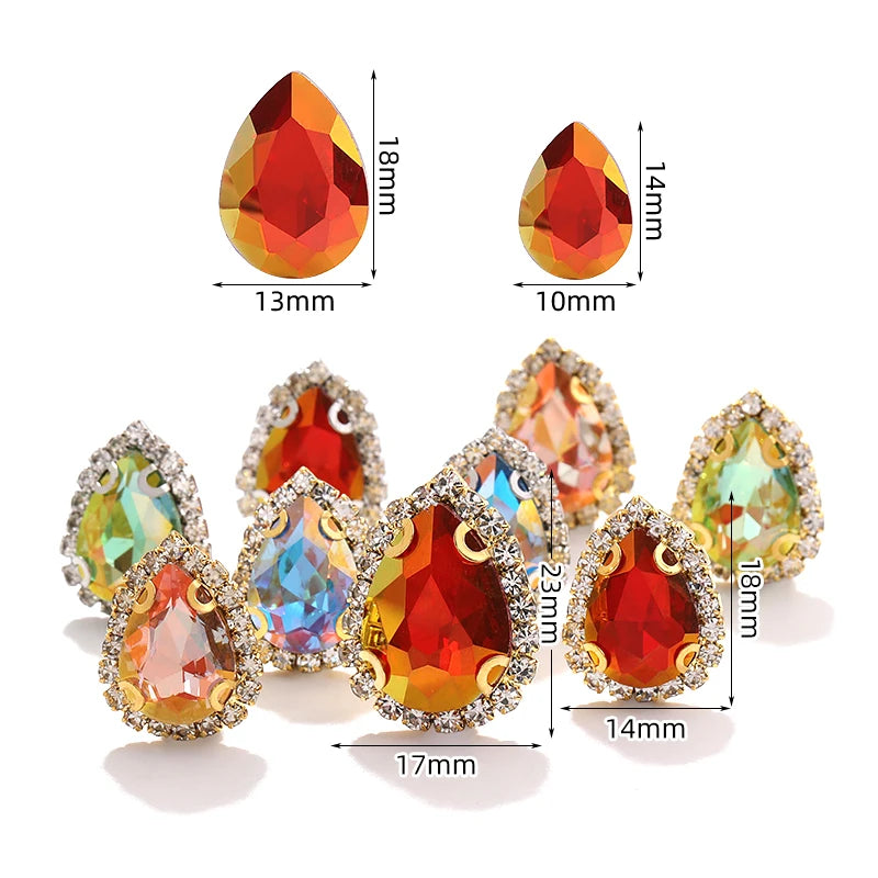 Acmore Crystal New Arrival LA Series Drop Shape  Cup Chain Flat Back Rhinestone 3D Crystal Sew on Beads for Jewelry