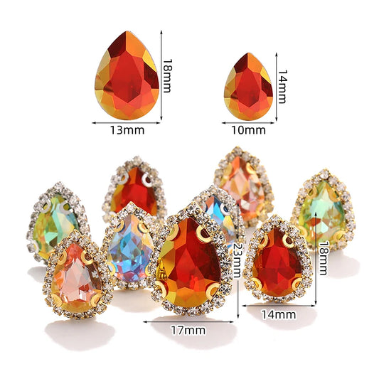 Acmore Crystal New Arrival LA Series Drop Shape  Cup Chain Flat Back Rhinestone 3D Crystal Sew on Beads for Jewelry