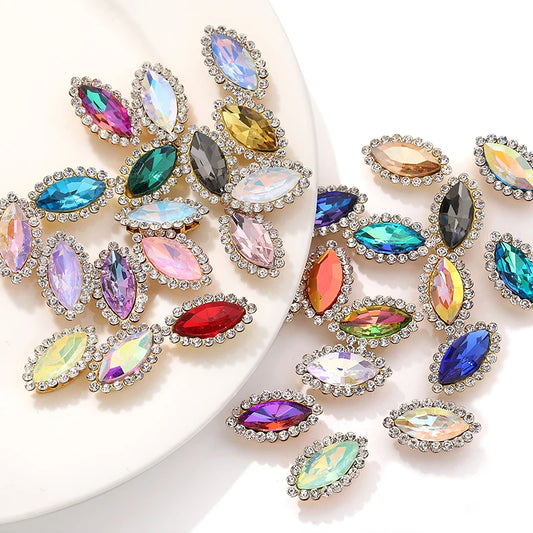 Acmore Crystal New Arrival Double-layers Navette Shape Flat Back Claw Rhinestones Golden Sunflower Sew-on Crystal Glass for Clothing