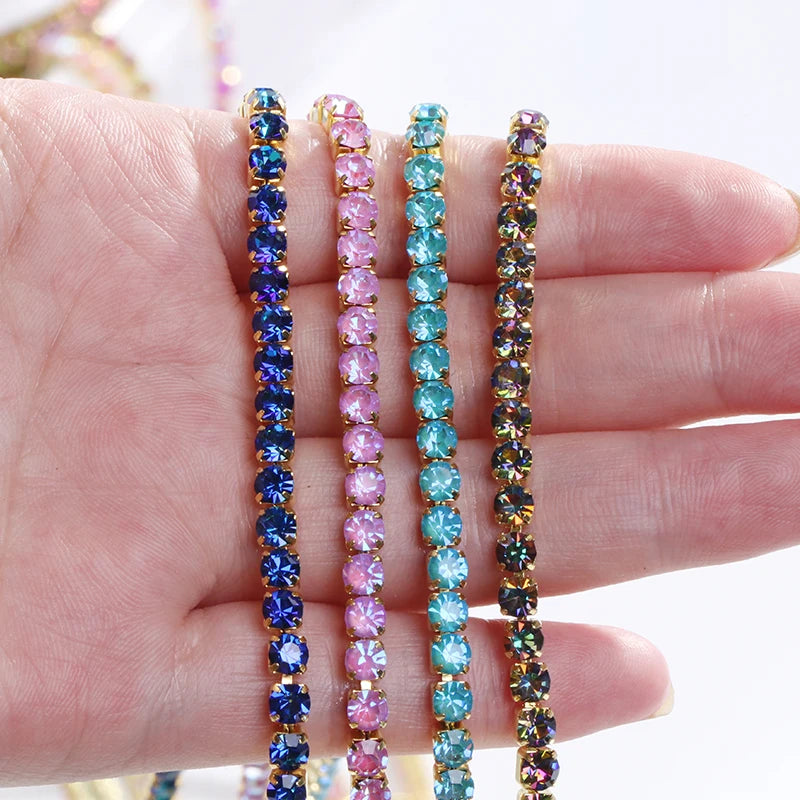 Acmore Crystal New SS4-SS16 Size MI Round Shape Glass Stones Copper Claw Rhinestones Chain Sew on Crystal Direction DIY Rhinestone