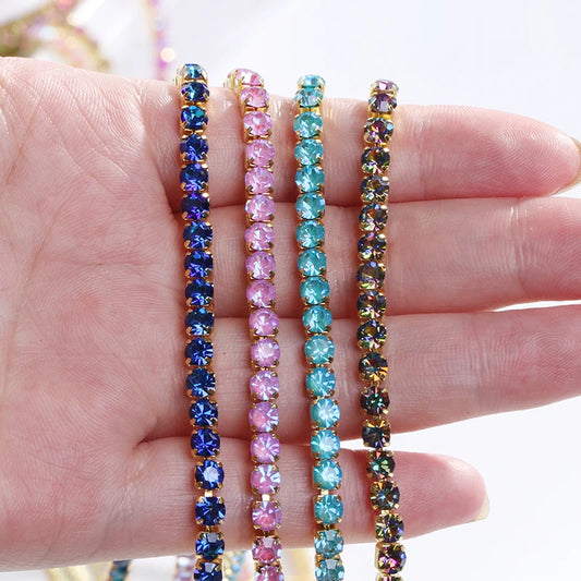 Acmore Crystal New SS4-SS16 Size MI Round Shape Glass Stones Copper Claw Rhinestones Chain Sew on Crystal Direction DIY Rhinestone