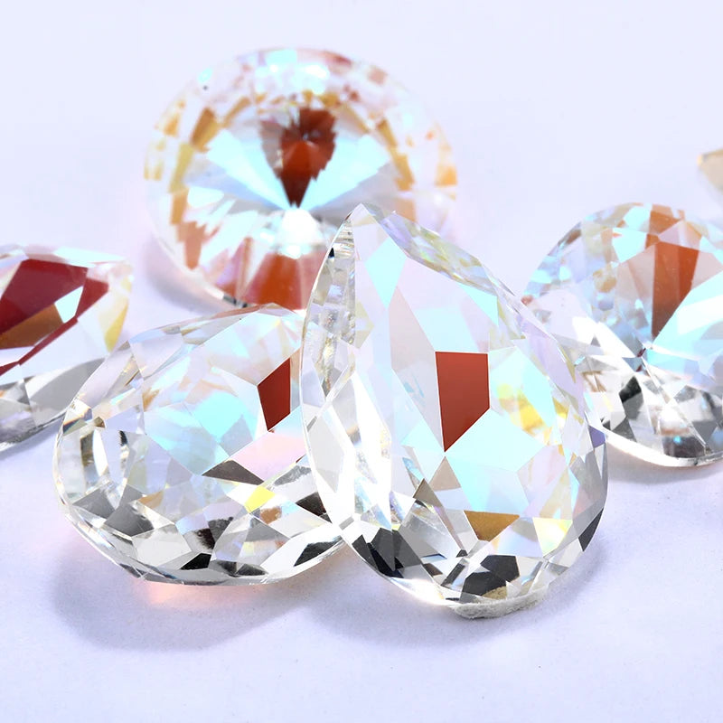Acmore Crystal Fancy Loose Crystal Stones Glass Crafts Brand New Unfoiled Crystal Shimmer Glass Point Back Rhinestones for Bag Garment