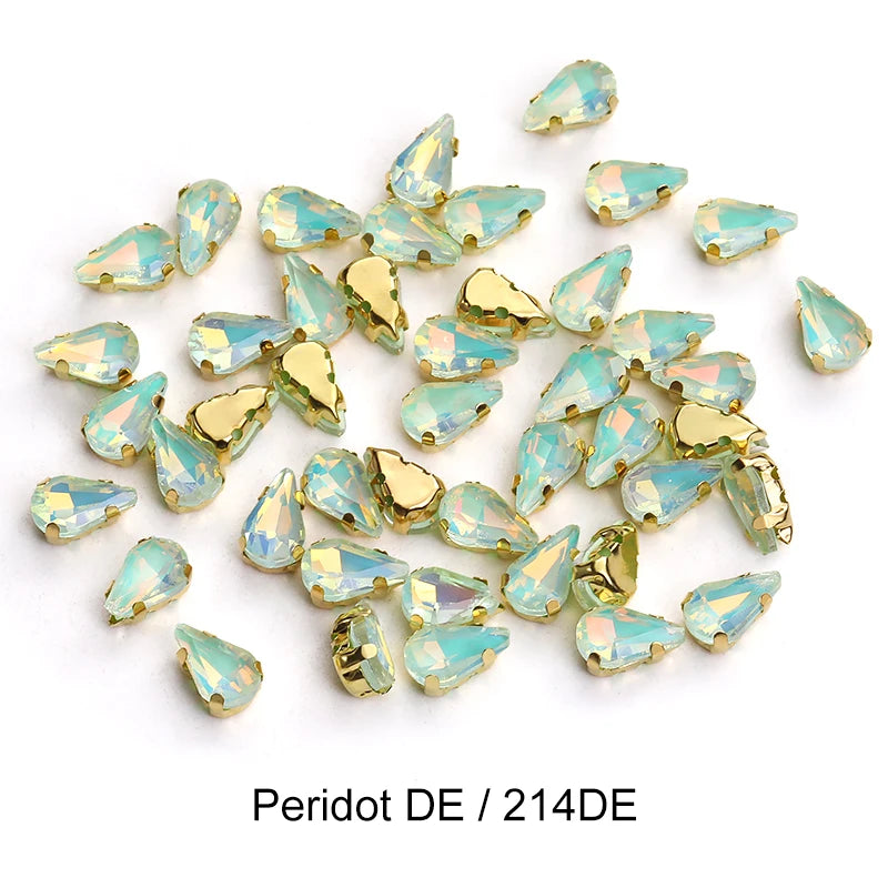 Acmore Crystal Wholesale 6*10mm Teardrop Shape Opal MI Series Sew on Rhinestones  With Golden & Sliver Claw With Garment Accessories