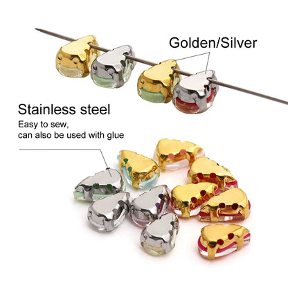 Acmore Crystal Wholesale 6*10mm Teardrop Shape Opal MI Series Sew on Rhinestones  With Golden & Sliver Claw With Garment Accessories