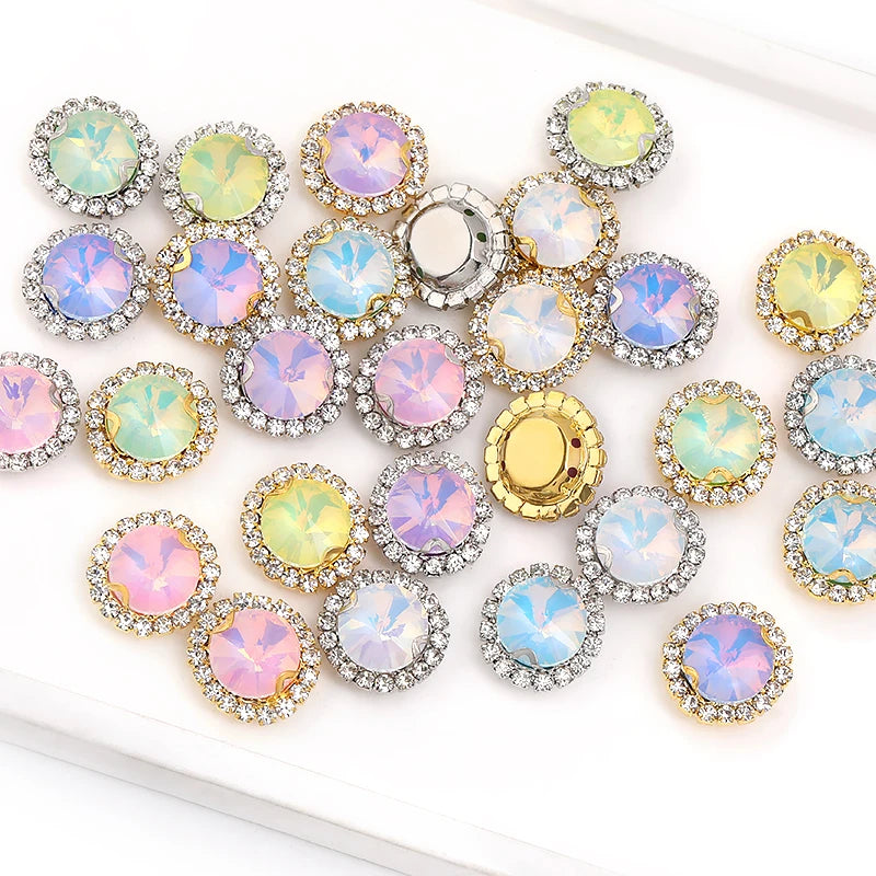 Acmore Crystal New Product Rivoli Shapes Flat Back Sew on Stone With Cup Chain Loose Rhinestones DIY Garment Shirt Shoes Bags