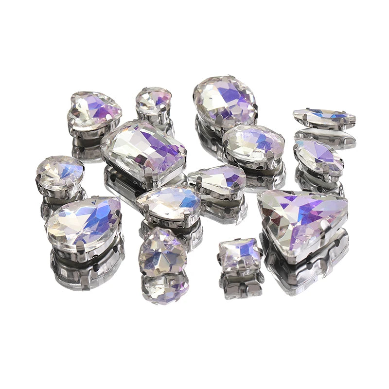 Acmore Crystal Moonlight Mixed Shapes Sew on Rhinestone With Silver Claw Setting DIY for Festival Decoration Accessories