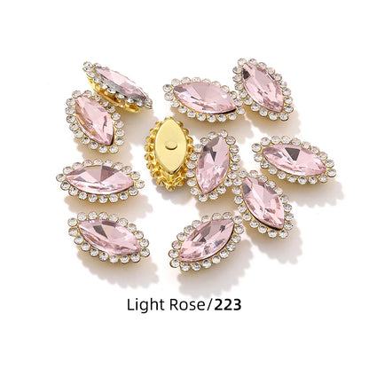 Acmore Crystal New Arrival Double-layers Navette Shape Flat Back Claw Rhinestones Golden Sunflower Sew-on Crystal Glass for Clothing