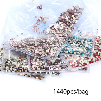 Acmore Crystal Gold Flat Back Round 40 Colors SS3-SS20 Mixed 3d Crystal ab Press on Nail Art Supplies Rhinestone Accessories