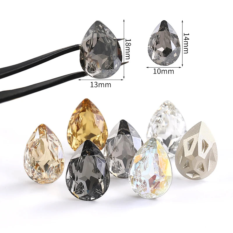 Acmore Crystal New Design Star Meteorite K9 Glss Drop Shape Pointback Crystal Beads Fancy Rhinestones for Bracelete Making Shoes Accessories