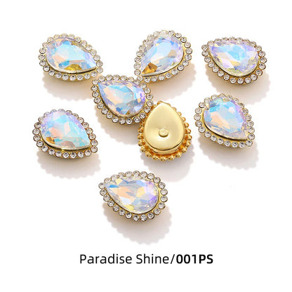Acmore Crystal New Arrival Double-layers Drop Shape Flat Back Claw Rhinestones Golden Sunflower Sew-on Crystal Glass for Clothing
