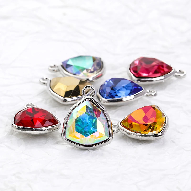 Acmore Crystal Fat Triangle Shape Shiny Color Stone Alloy Back Pendant Necklace Diy for Brooch Earring Brooch Bracelet Hair Accessories