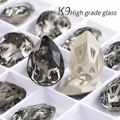 Acmore Crystal New Design Star Meteorite K9 Glss Drop Shape Pointback Crystal Beads Fancy Rhinestones for Bracelete Making Shoes Accessories