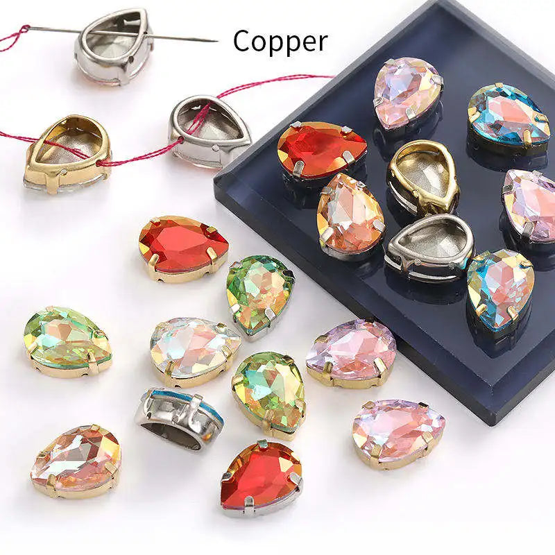 Acmore Crystal High Quality Waterdrop  LA Series Piont Back Copper Claw  Rhinestones   for Sewing Accessories and Germant