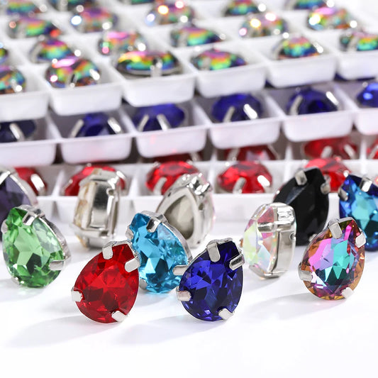 Acmore Crystal Crystals Rhinestone With Claw Strass Gems Sew on Rhinestone Drop Shape Crystal Fancy Stone With Claw for Garment