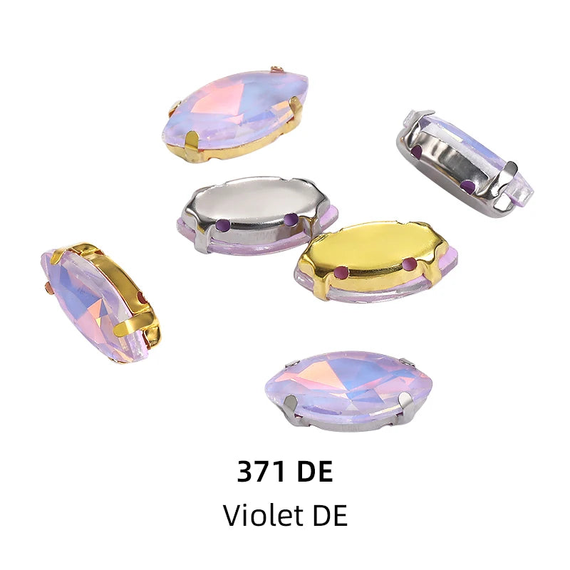 Acmore Crystal High Quality Horse Eye Navette Shape Color Stone With Four Claws Sew on Glass Rhinestones DIY Garment Accessories