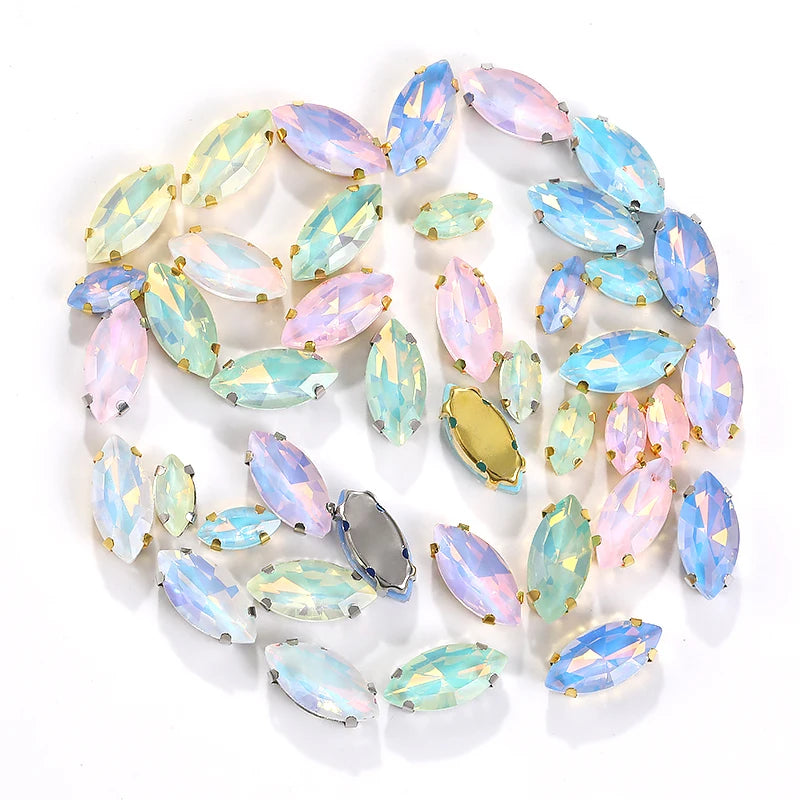 Acmore Crystal High Quality Horse Eye Navette Shape Color Stone With Four Claws Sew on Glass Rhinestones DIY Garment Accessories