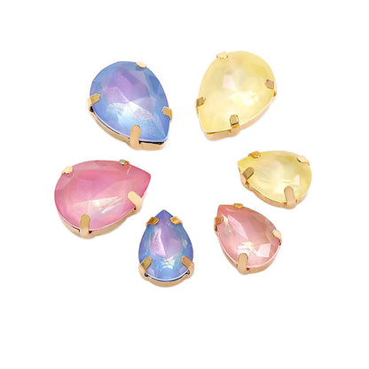 Acmore Crystal Aurora Mocha Pointback Drop Shaped Crystal Stone Rhinestone With Copper Hollow Claw Sew on Garment DIY Accessories