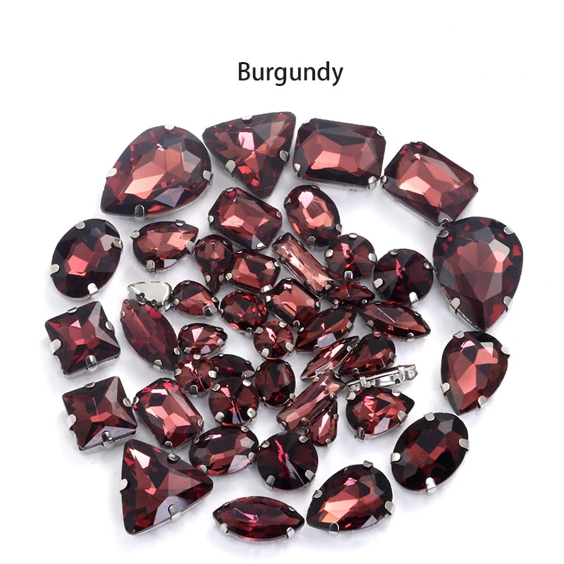 Acmore Crystal Mixed Shapes 22 Colors Four-point Stainless Steel Claw Loose Sew on Crystal Stone Glass DIY Rhinestone With Claw Setting
