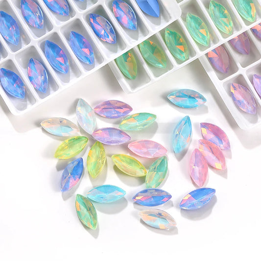 Xihcuan Wholesale Navette Shape Point Back Class Opal Mocha DE Rhinestones Glue on Clothes Fashion DIY Nail Art