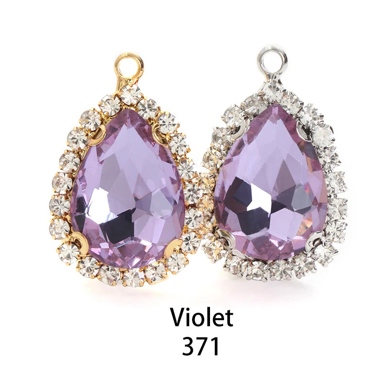 Acmore Crystal Drop Shape Crystal Stone Sewing on Golden/white K Claw Setting Pendant Necklace Strass Rhinestone Crafts