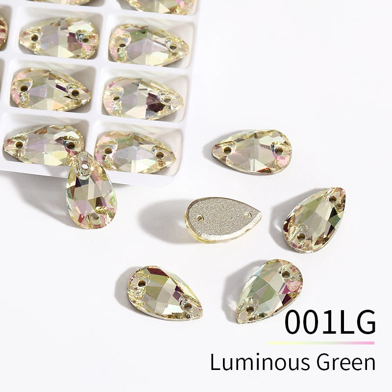 Acmore Crystal Drop Shape New  Color Series Crystal Flatback Sew on Rhinestone for Garment Shoes Bag Decoration