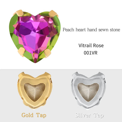 Crystal Ab Color Heart Shape Sewing Rhinestones With Golden Silver Claw Setting Peach Heart Hollow Claw Rhinestone