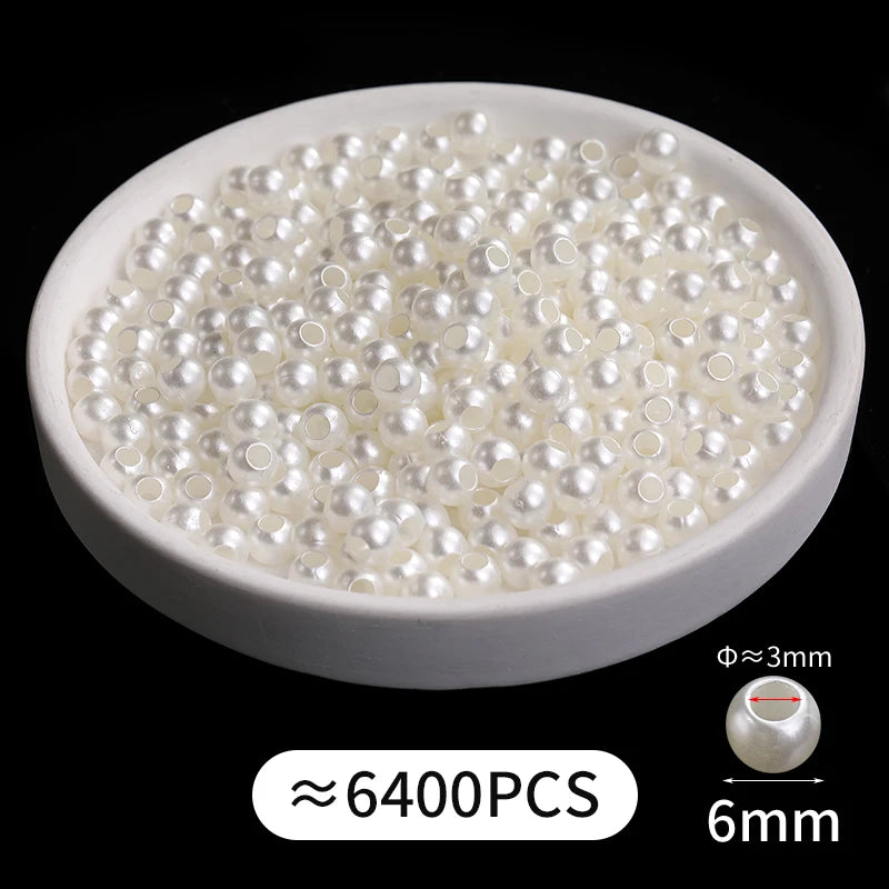Acmore Crystal Wholesale Pearl Jewelry Beads White Abs Plastic Decoration Pearl Round Loose Pearls in Bulk With Holes