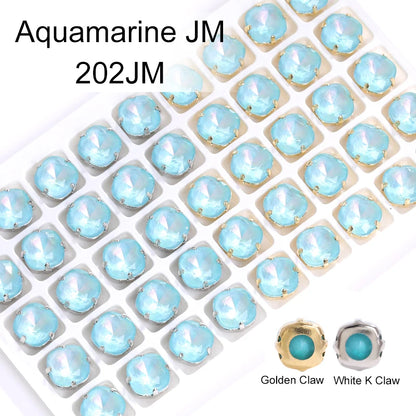 Acmore Crystal Cushion Aurora Mocha Color K9 Glass Crystal Stones Rhinestone With Hollow Copper Claw Setting Sew on Garment Apparel