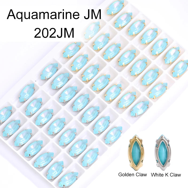 Acmore Crystal Navette Shaped Aurora Mocha Rhinestone Strass Crystal Stones With Hollow Copper Claw Sew on Garment DIY Accessories